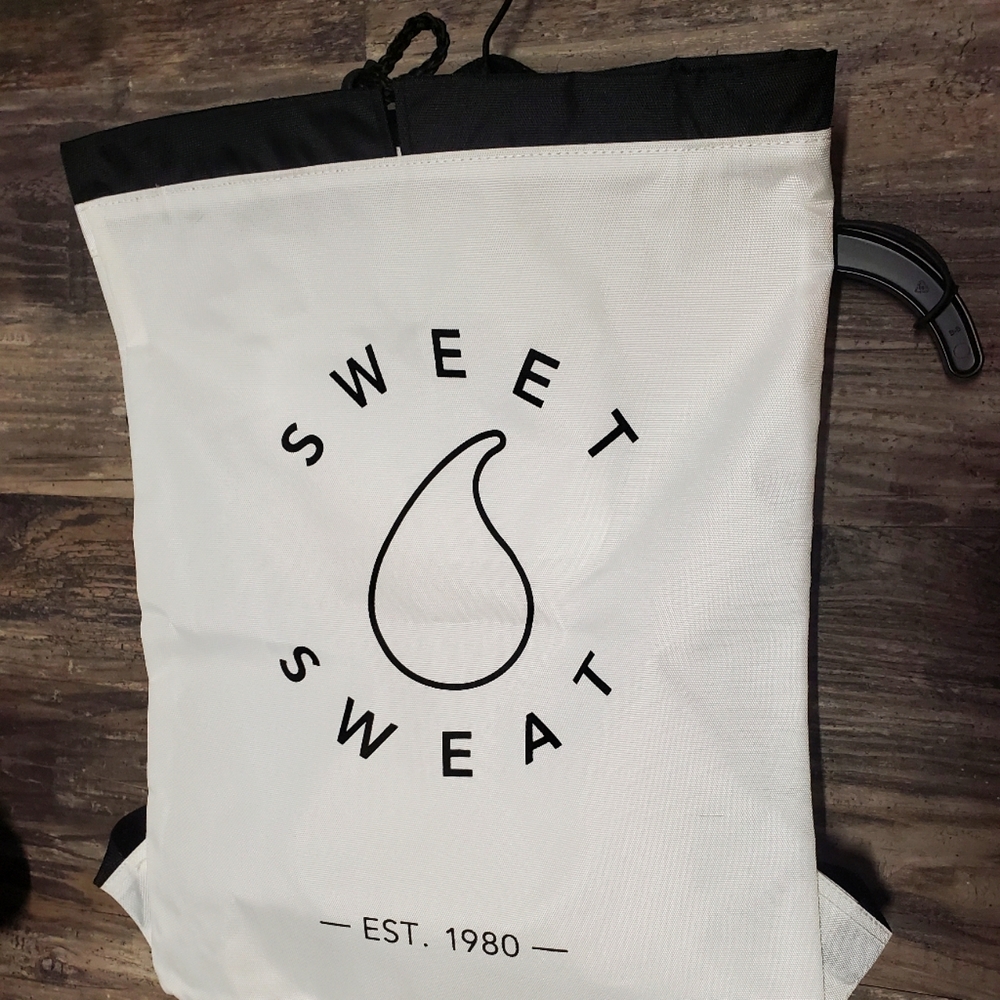 Sweet Sweat Gym Drawstring Bag/ Backpack White Black workout running lifting bag